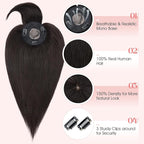 Hairro Mono Hair Toppers with Bangs, 3.4" x 3.4" Mono Base 100% Real Human Hairpieces for Women, 150% Density Clips In Topper for Greyish Thinning Hair, 20 Inch Natural Black