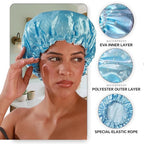 Smilco 2 Pack Shower Caps for Women, Reusable Waterproof Double Layer Bath Cap, Large EVA Elastic Hair Cover for Shower, Fits Long Hair & Braids, for Spa & Home