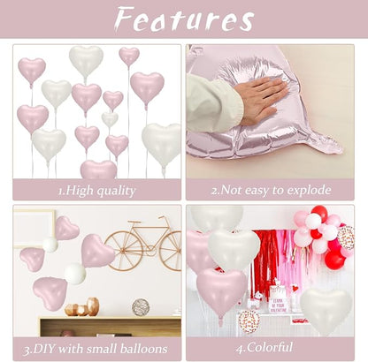 Baby Pink Heart Balloons: 10PCS 18inch Pastel Pink Beige Foil Heart Balloons - Image 7