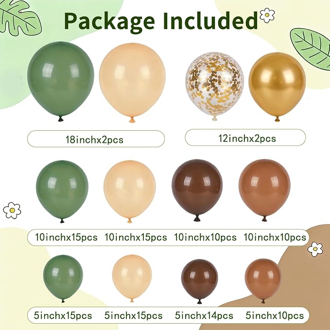 Sage Green Brown Gold Confetti Balloons Arch Kit, Party Decor. | Sage green - Image 2