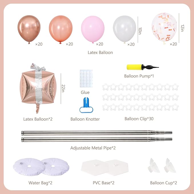 Rose Gold Balloon Column Stand Kit of 2，Pink Balloon Tower | 102Pcs Rose Gold - Image 2