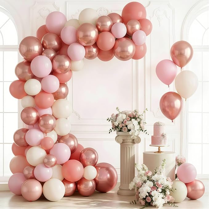 HILAVO Blush Pink Balloon Garland Kit Rose Gold Dusty Pink Sand White Balloons by HILAVO