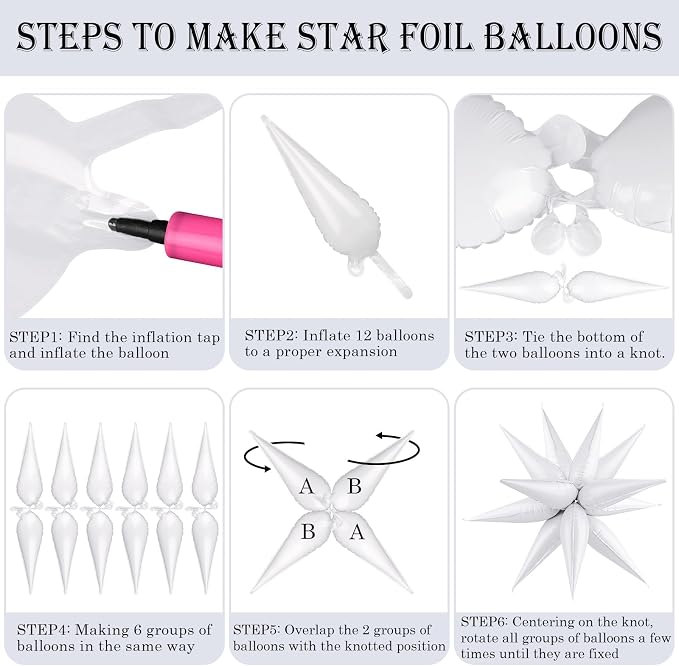 Star Foil Balloons 12 Point Cone Explosion Star Foil Balloons | 60 Pcs White - Image 5