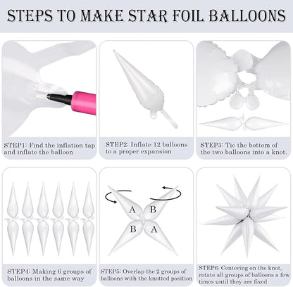 Star Foil Balloons 12 Point Cone Explosion Star Foil Balloons | 60 Pcs White - Image 5