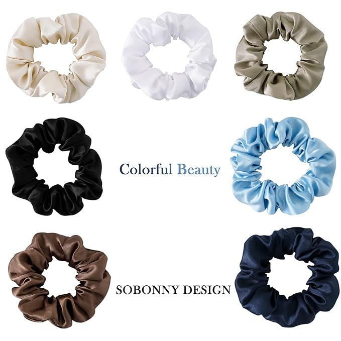 100% Mulberry Silk Hair Ties, No-Damage Frizz Prevention for Sleep and Night, Hair Accessories for Women (Black)