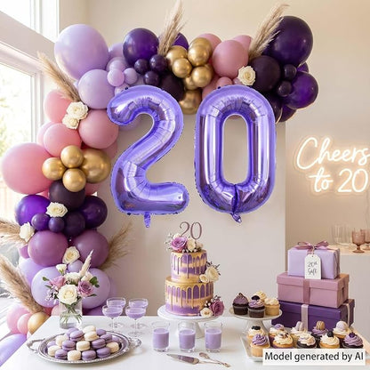 Purple Number 20 Balloon 40 Inch, Large Lavender Foil Mylar Number 20 Balloons - Image 3