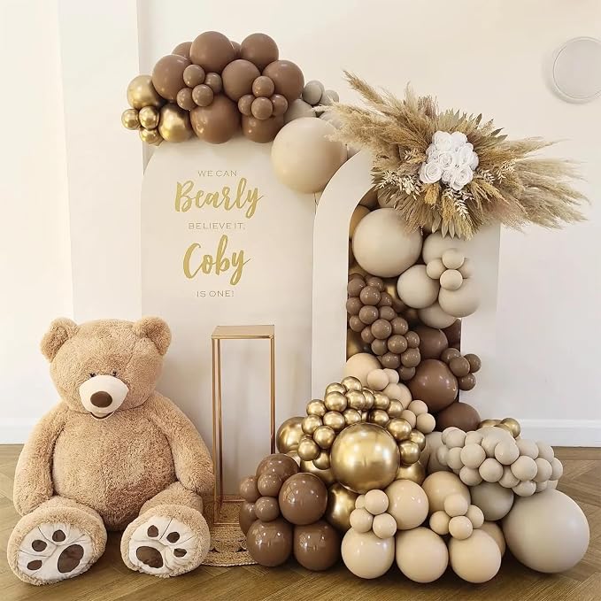 HILAVO Brown and Gold Balloons 12 Inch Double Stuffed Dark Coffee Tan Cream - Image 3