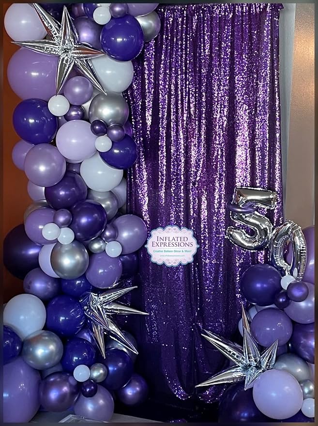 Poise3EHome Purple Sequin Backdrop Curtain, 4 Panels 2FTx8FT Glitter Background - Image 8