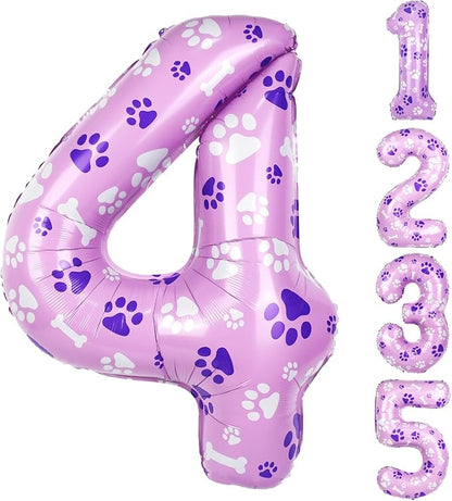 40 Inch Pink Dog Paw Balloons, Numeral 4 Birthday Balloons by AXBMM