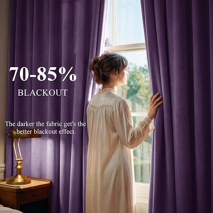 Purple Velvet Curtains for Grils Bedroom Nursery, W52 x L84, Back Tab Room - Image 3