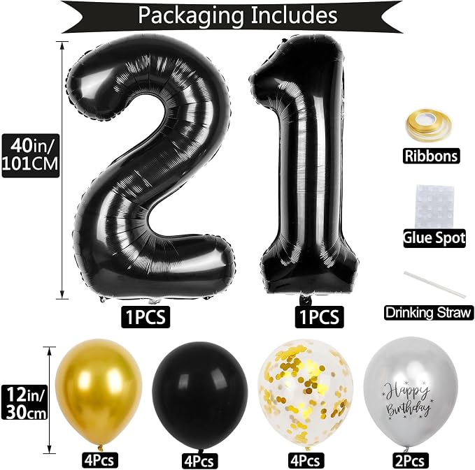 21st Birthday Decorations for Him, 40 inch 21 Balloon Numbers - Image 2