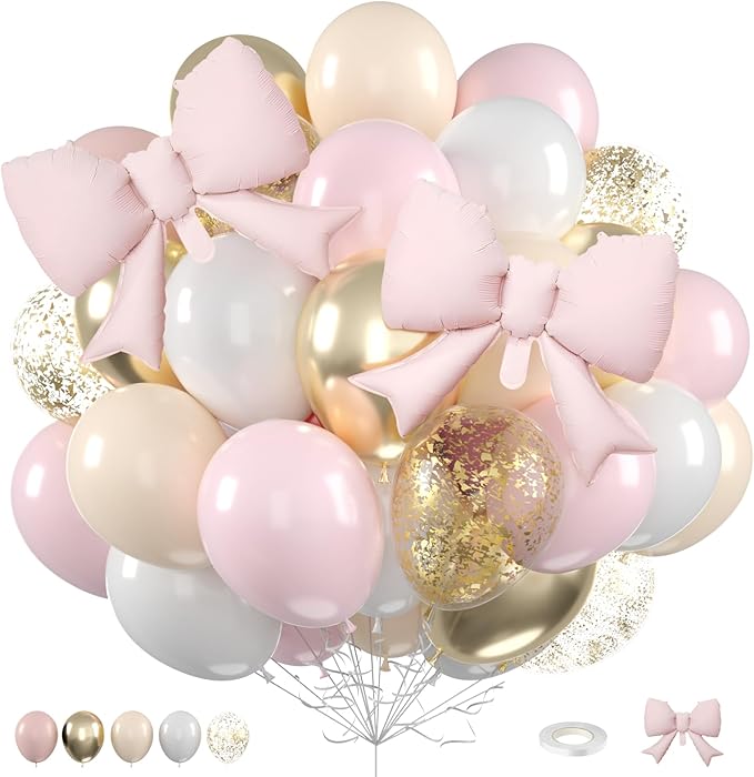Pink Gold Balloons, 12 Inch Pastel Pink Metallic Gold Balloon by FunHot