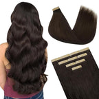 DOORES Tape-in Hair Extensions, Light Dark Brown 12 Inch 20g 10pcs, Remy Human Hair, Straight, Seamless, Skin Weft