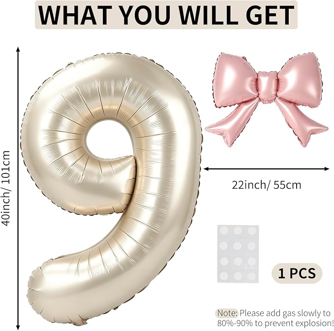 40 Inch Cream Number 9 Balloon - Image 2