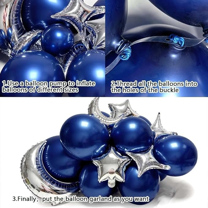 Navy Blue Balloon Garland Arch Kit Double Stuffed Royal Blue Star Moon Balloons - Image 4