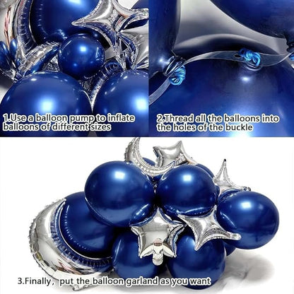 Navy Blue Balloon Garland Arch Kit Double Stuffed Royal Blue Star Moon Balloons - Image 4