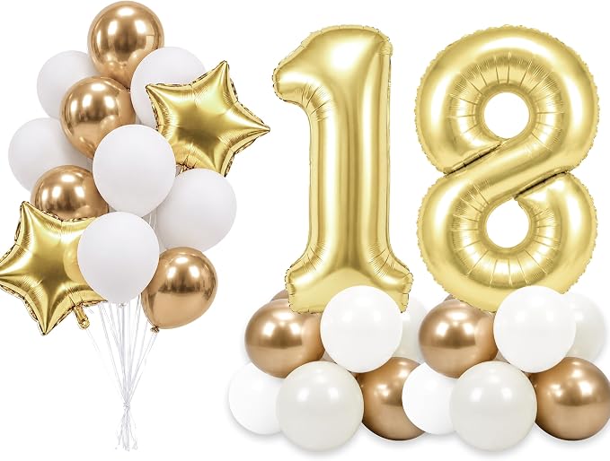 PartyWoo Number Balloons 40 Inch Gold Number 18 Kit 33pcs by PartyWoo