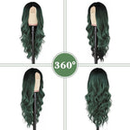 NAYOO Long Ombre Green Wavy Wig for Women 26 Inch Middle Part Curly Wavy Wig Natural Looking Synthetic Heat Resistant Fiber for Daily Use (Ombre Green)