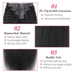 24 Inch Seamless Kinky Straight Clip Ins Hair Extensions PU Weft Kinky Straight Clip In Hair Extensions Real Human Hair Extensions 8pcs with 18Clips Per Set 120g
