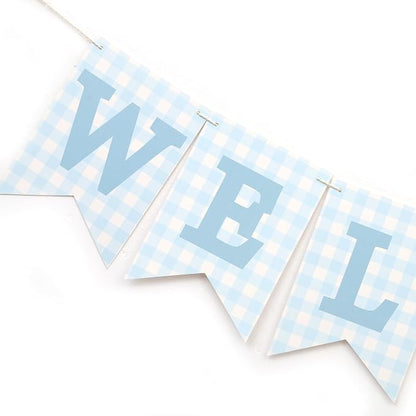 Blue Gingham Welcome Baby Shower Banner - Image 5