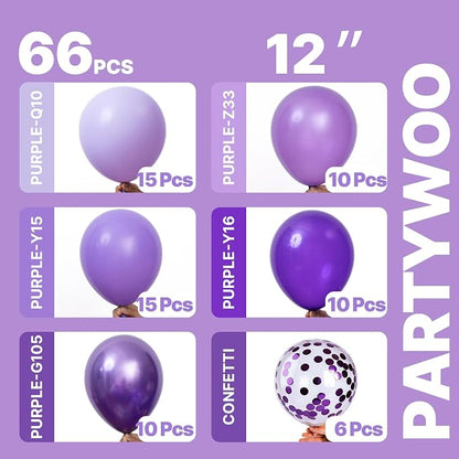 PartyWoo Purple Balloons 66pcs Pack Light Purple Latex Balloons | Pastel Dark - Image 2