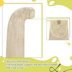 RUNATURE Blonde Ponytail Extension Human Hair, Wrap Around Real Hair Ponytail Extension, Straight Remy Human Hair Ponytail for Women 16 Inch 80g #800 Platinum Blonde