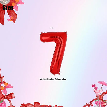 40 Inch 7 Red Number Balloons Mylar Foil Balloons 7th Birthday Party Decor | - Image 2
