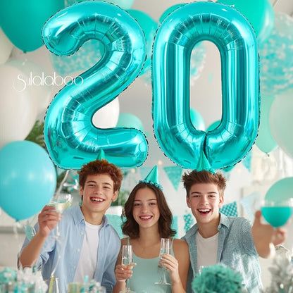 40 Inch Big Teal Blue Number 20 Foil 0-9 Mylar Helium Balloons | Large Digital - Image 3