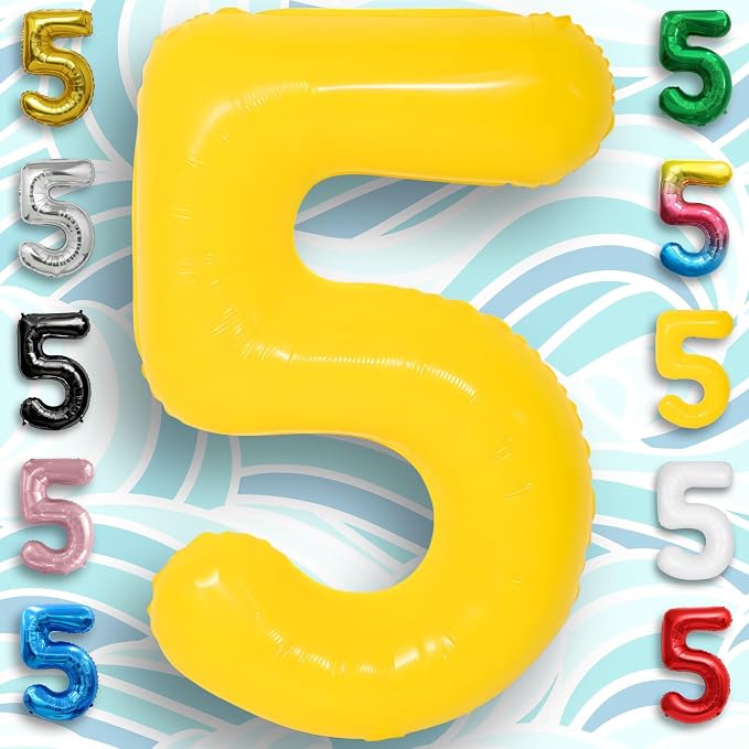 Yellow Number Balloon 5 Mylar Foil Macaron Balloons 40 inch - Image 4