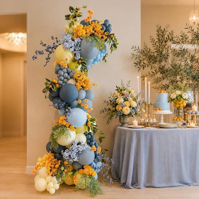 Dusty Blue and Yellow Balloons, 12Inch Slate Pastel Light Blue and Yellow - Image 3