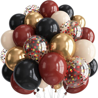 Black Burgundy and Gold Fall Balloons, 12inch Retro Dark Maroon Beige Gold and by Paeyeq