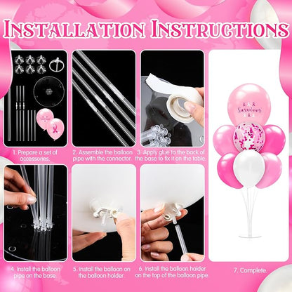 Seematn 2 Set Breast Cancer Awareness Balloon Stand Kits Pink Ribbon Balloon - Image 4