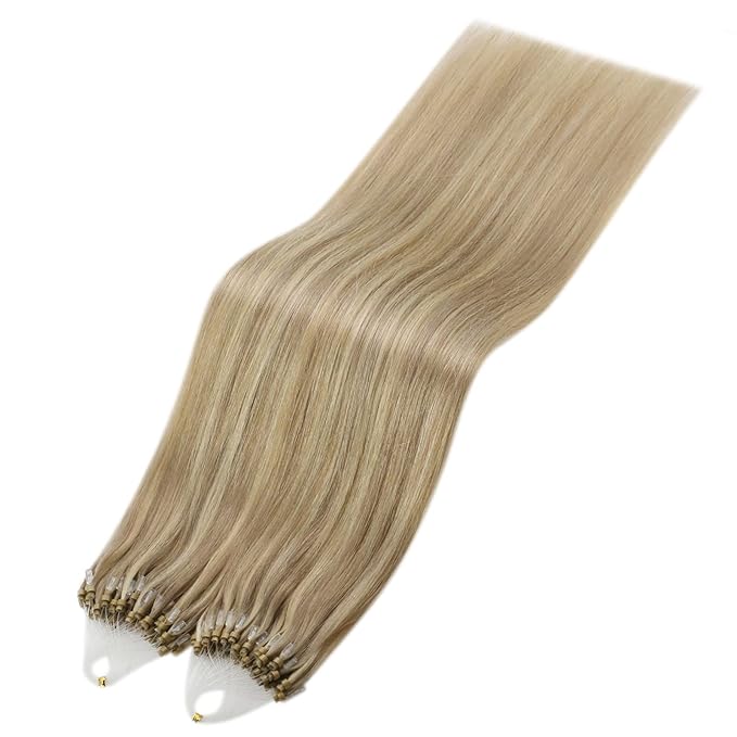 YoungSee Microlink Hair Extensions Human Hair Golden Blonde Mix Medium Blonde Highlight Micro Bead Hair Extensions Real Human Hair 22In 50g 50s Bead Hair Extension for Engagement