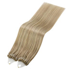 YoungSee Micro Beads Hair Extensions Blonde Microlink Hair Extensions Highlight Blonde with Golden Blond Bead Extension Human Hair for Long Hair 24Inch 50g 50s Natural Hair Extension