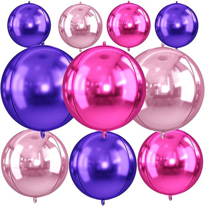 10Pcs Pink and Purple Round Foil Balloons, Metallic Hot Pink Purple Foil Baloon by FunHot