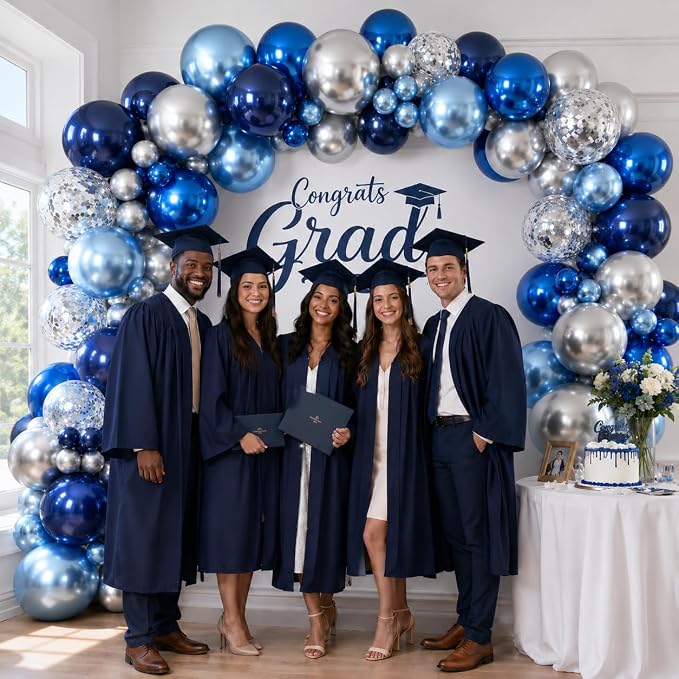 Jobkoo Blue and Silver Balloon Arch Kit - Image 4