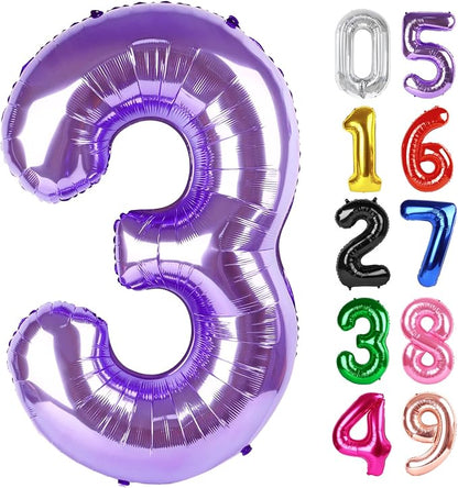 Purple Number 3 Balloon 40 Inch, 3rd Birthday Party Decorations Men Women | by IWERP