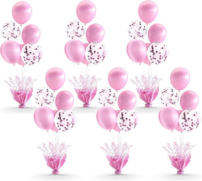 Pink Balloon Table Centerpiece Kit, 6 Sets Pink Balloon Stands by Besutolife
