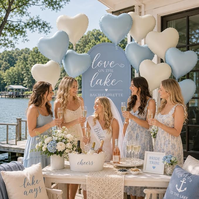 Baby Blue Heart Balloons, 18Inch Sand White Pastel Blue Helium Balloon - Image 4