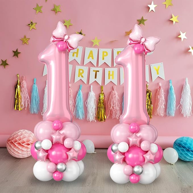 40 Inch Pink Number 1 Balloon for 1st Birthday Decorations Pastel Baby Pink - Image 4