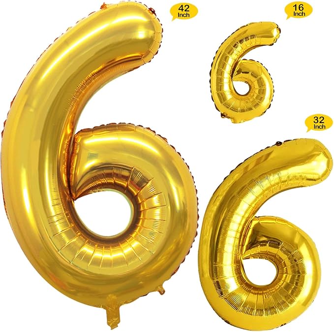 Gold Foil Balloons Number 6, Huge Number Balloons - Image 2