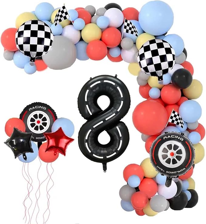 Race Car Balloons, 40 Inch Racetrack Number 8 Balloon, Big Number Balloons Black - Image 2