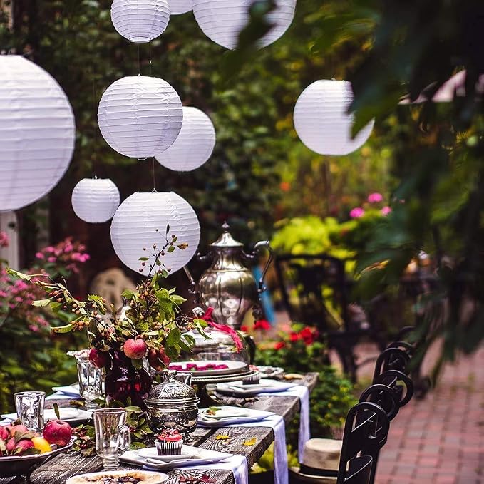 White Paper Lanterns 10 Pcs size of 12" Chinese Round Paper Hanging Decorations - Image 2