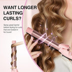 Extra-Long Barrel Rotating Curling Iron with Short Clamp, Automatic Curling Iron 1 Inch Creates Loose Curls – for Medium and Long Hair, High Heat 410°F, Instant Heat up, Double Ceramic, Dual Voltage
