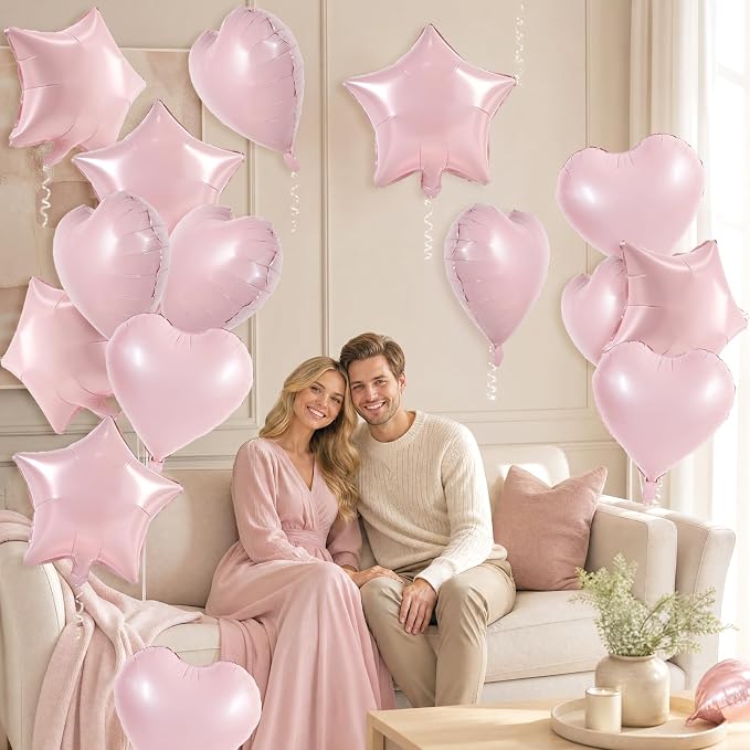 TONIFUL 18 Inch Lingt Pink Star and Heart Foil Balloons - Image 5