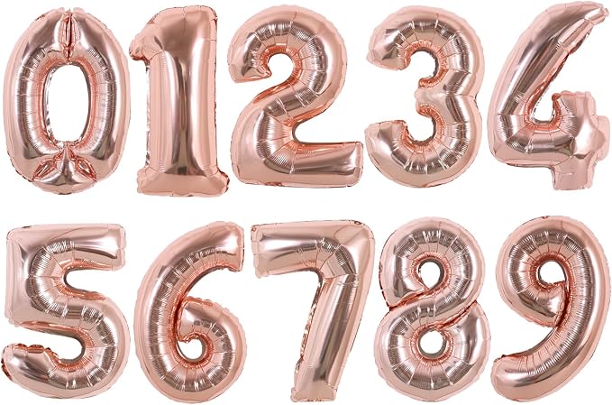 TONIFUL 16 Inch 10 Pcs Fat Rose Gold 0-9 Birthday Number Balloons | Small by TONIFUL