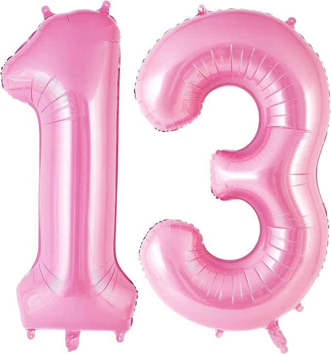 Pink Number 13 Balloon, 40 Inch Big Large Foil Helium Number Balloons, Giant by AIQINHU