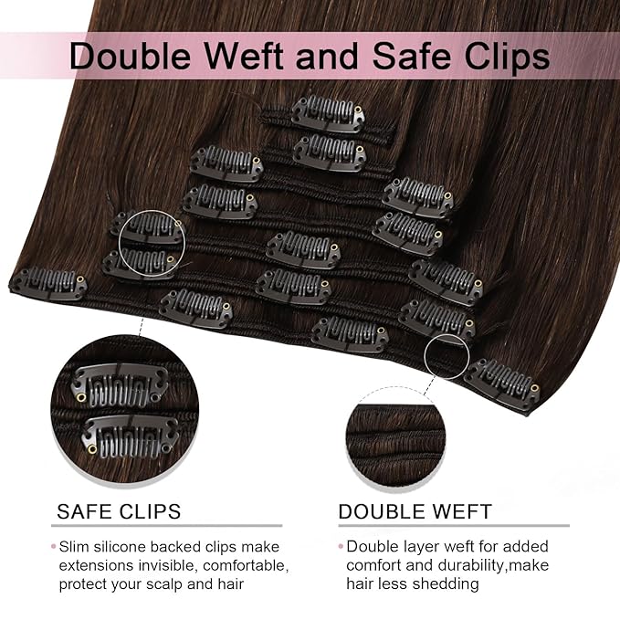 Pro2.0 Clip in Hair Extensions Real Human Hair 120g Thick 7pcs Color #4 Chocolate Brown Remy Real Human Hair Extensions Clip ins 14inch Seamless Double Weft for Women（#4-14inch）