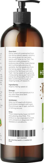 velona Hemp Seed Oil USDA Certified Organic - 8 Fl Oz | 100% Pure and Natural Carrier Oil | Unrefined, Cold Pressed | Hair, Body, Face & Skin Care