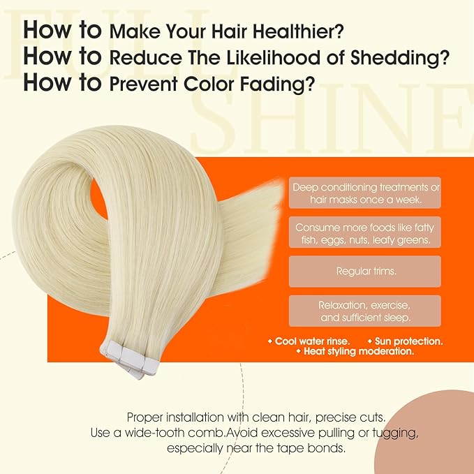 Full Shine Injection Tape in Hair Extensions Color 60 Blonde Injected Tape in Extensions Human Hair 18Inch Remy Invisible Seamless Intact Skin Weft 50Gram Natural Straight for Women 20Pcs